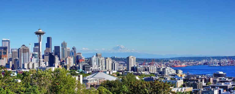 Seattle skyline rises above elliot bay Washington
